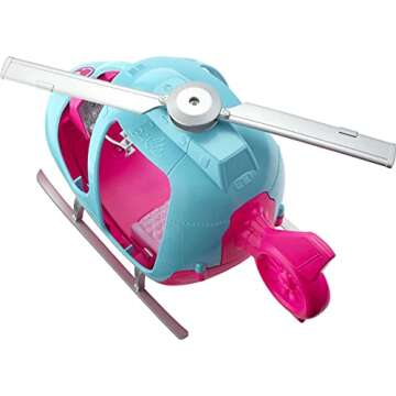 Barbie Helicopter with Spinning Rotors, Pink and Blue 2-Seater Design with Seatbelts and Pilot "Controls"