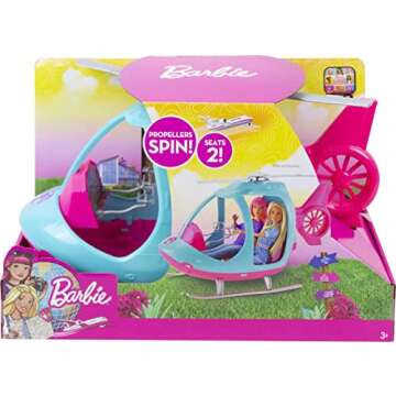 Barbie Helicopter with Spinning Rotors, Pink and Blue 2-Seater Design with Seatbelts and Pilot "Controls"
