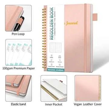 Reading Journals for Book Lovers, Book Journal Reading Log for Readers to Review and Track Your Reading, Book Club Journal and Planner, 80 Books (8.5x5.5"), Rose Gold