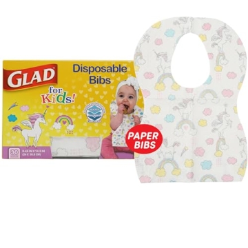 Glad for Kids Unicorn Paper Disposable Bibs with Crumb Catcher for Feeding - Absorbent and Leakproof...