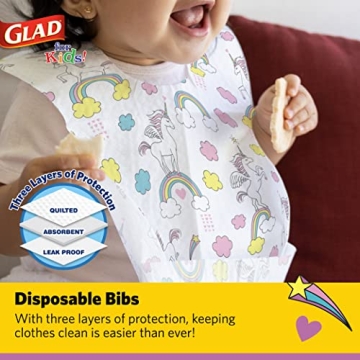 Glad for Kids Unicorn Bibs – Disposable, Leakproof, Mess-Free