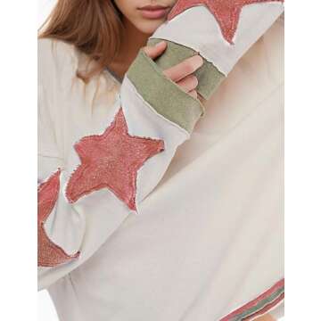 WINSASI People Free, People Free Dupe, People Free Dupes, People Free Cotton Oversized Shirts Lightweight Long Sleeve Crewneck Pullover Hoodies Star Sweatshirt 2025 Spring Grunge Clothes