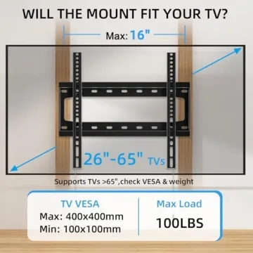 HOME VISION Universal TV Wall Mount - Fixed Low Profile for Most 26-65" TVs with Quick Release Desig...