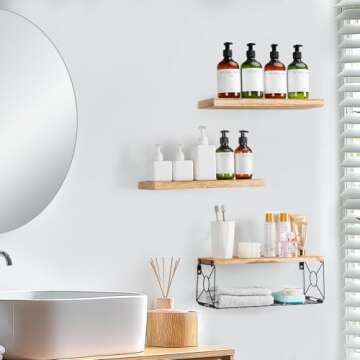 MIAGLACE Bathroom Shelves Over Toilet with Storage Basket - Paulownia Wood Design for Home Décor an...