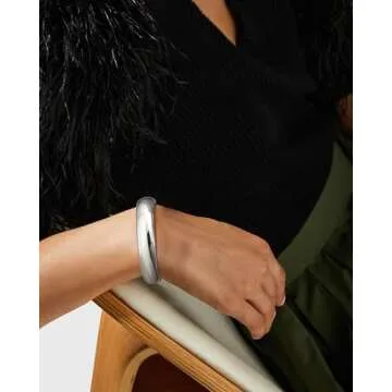 Joya Love Chunky Silver Cuff Bangle Bracelets For Women Statement Minimalist Thick Silver Hinge Open Wrist Cuff Bracelets For Women Trendy Jewelry