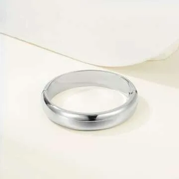 Joya Love Chunky Silver Cuff Bangle Bracelets For Women Statement Minimalist Thick Silver Hinge Open Wrist Cuff Bracelets For Women Trendy Jewelry