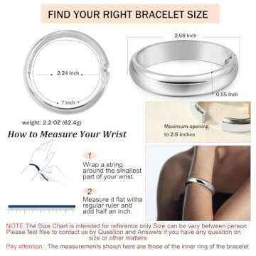 Joya Love Chunky Silver Cuff Bangle Bracelets For Women Statement Minimalist Thick Silver Hinge Open Wrist Cuff Bracelets For Women Trendy Jewelry