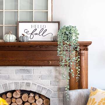 HOFMEFY Fake Hanging Plant Eucalyptus Artificial Faux Plants Indoor Small Wall Greenery Decor for Shelf with Black Pot Soft Green 1PCS 23Inch Long