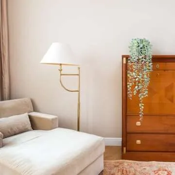 HOFMEFY Fake Hanging Plant Eucalyptus Artificial Faux Plants Indoor Small Wall Greenery Decor for Shelf with Black Pot Soft Green 1PCS 23Inch Long