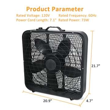 Simple Deluxe 20” Box Fan, 3-Speed Cooling Table Fan with Aerodynamic Shaped Fan Blades, Convenient Carry Handle and Safety Grills, Black