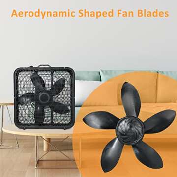 Simple Deluxe 20” Box Fan, 3-Speed Cooling Table Fan with Aerodynamic Shaped Fan Blades, Convenient Carry Handle and Safety Grills, Black