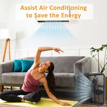 Simple Deluxe 20” Box Fan, 3-Speed Cooling Table Fan with Aerodynamic Shaped Fan Blades, Convenient Carry Handle and Safety Grills, Black