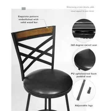 Stylish KATDANS Adjustable Height Bar Stools Set of 2