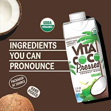 Vita Coco Organic Coconut Water, Pressed â„¢ | More "Coconutty" Flavor | Natural Electrolytes | Vital Nutrients | 11.1 Fl Oz (Pack of 12)