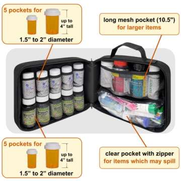 StarPlus2 Large Padded Pill Bottle Organizer, Medicine Bag, Case, Carrier for Medications, Vitamins,...