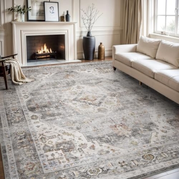 Amoami Vintage Soft Grey Area Rug - Cozy & Non-Slip 5x7