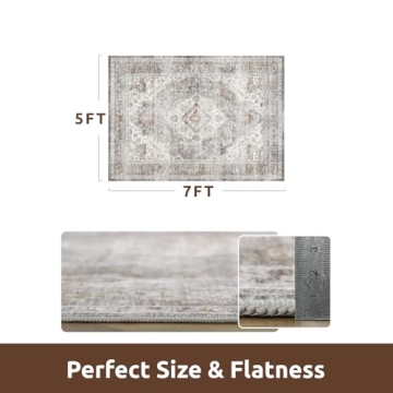 Amoami Area Rug - Soft Grey Vintage 5x7 for Living Rooms