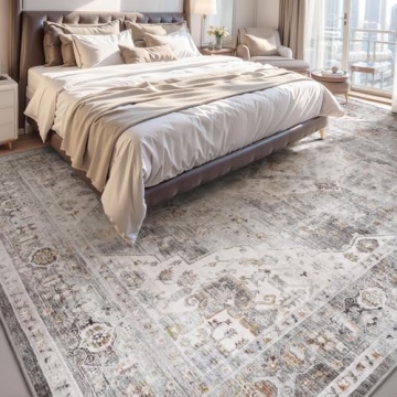 Amoami Area Rug - Soft Grey Vintage 5x7 for Living Rooms