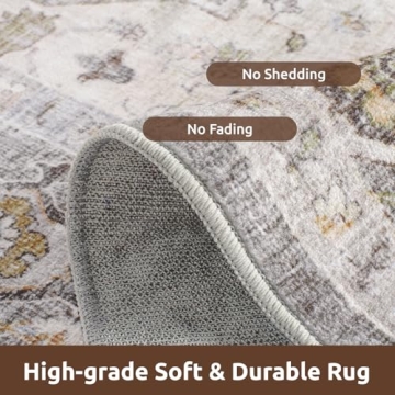 Amoami Area Rug - Soft Grey Vintage 5x7 for Living Rooms