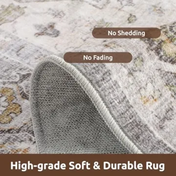 Amoami Area Rug - Soft Grey Vintage 5x7 for Living Rooms