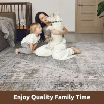 Amoami Area Rug - Soft Grey Vintage 5x7 for Living Rooms