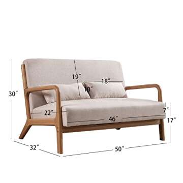INZOY 50" Love seat Sofa 2 Seat Mid Century Modern Accent Chair, Uplostered 2 Person Couch Loveseat ...