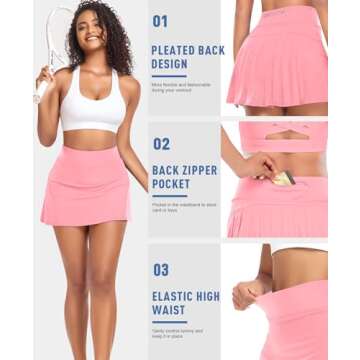 Pleated Tennis Skirts for Women High Waisted Athletic Golf Skorts with Pockets Shorts Running Workout Clothes (Pink, X-Small)