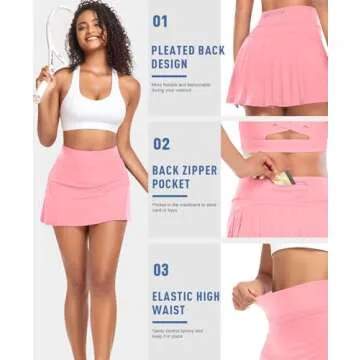 Pleated Tennis Skirts for Women High Waisted Athletic Golf Skorts with Pockets Shorts Running Workout Clothes (Pink, X-Small)