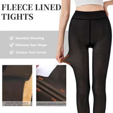 Garnet 2024 Fleece Lined Tights Sheer Women Fake Translucent Tights High Waisted Warm Leggings Sheer Tight For Winter (US, Alpha, Medium, Large, Regular, Regular, Black)