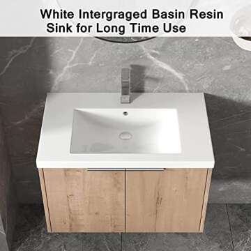 SSLine Wall Mounted Bathroom Vanity with Sink Combo Modern 30-Inch Single Bathroom Vanity Set with Top Basin &Storage Cabinet Wood Hanging Bath Cabinet w/Resin Sink for Small Space(Brown)