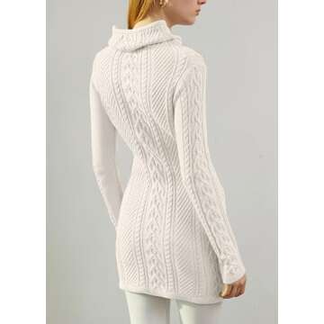 v28 Women Polo Neck Turtleneck Knit Stretchable Elasticity Long Slim Sweater (S,Cream White)
