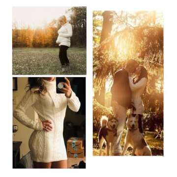 v28 Women Polo Neck Turtleneck Knit Stretchable Elasticity Long Slim Sweater (S,Cream White)