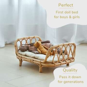 BEBE BASK Baby Doll Bassinet & Baby Doll Bed Bundle - Sustainable & Handcrafted Doll Furniture