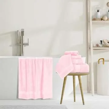 GLAMBURG Ultra Soft 8-Piece Towel Set - 100% Pure Ringspun Cotton, Contains 2 Oversized Bath Towels 27x54, 2 Hand Towels 16x28, 4 Wash Cloths 13x13 - Ideal for Everyday use, Hotel & Spa - Pink