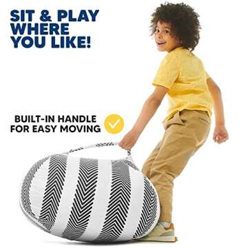 5 STARS UNITED Stuffed Animal Storage Bean Bag – Toy Storage Organizer and Bean Bag Chair for Kids Holds up to 90+ Plush Toys – Cotton Canvas Bags Cover for Boys and Girls Ages 4-11, Black Stripes