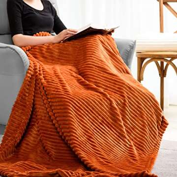 Vessia Flannel Fleece Throw Blanket(50X70 Inch, Orange), Lightweight Warm Cozy Soft Couch and Bed Bl...