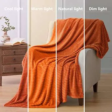 Vessia Flannel Fleece Throw Blanket(50X70 Inch, Orange), Lightweight Warm Cozy Soft Couch and Bed Blanket, Plush Microfiber Sofa Throw for All Season