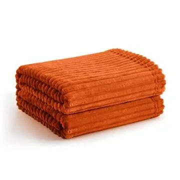 Vessia Flannel Fleece Throw Blanket(50X70 Inch, Orange), Lightweight Warm Cozy Soft Couch and Bed Blanket, Plush Microfiber Sofa Throw for All Season
