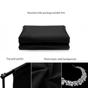 HMTfoto Background Solid Black Backdrop Muslin Portrait Background Screen for Photo Backdrop Video P...