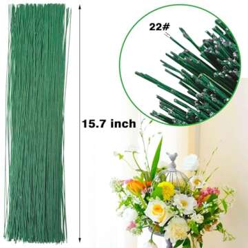 Jgalnim 300 PCS 22 Gauge Floral Flower Stem Wire,16 Inches Floral Stem Wire Flower Arrangements,Flor...