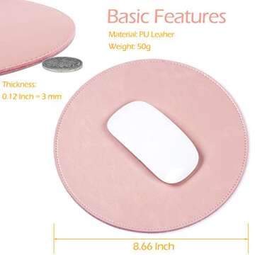 ProElife Premium Mouse Pad Waterproof Round Mousepad Home/Office PU Leather Mice Mat with Smooth Surface for Wired/Wireless Bluetooth Mouse (Rose Gold Color)