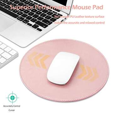 ProElife Premium Mouse Pad Waterproof Round Mousepad Home/Office PU Leather Mice Mat with Smooth Surface for Wired/Wireless Bluetooth Mouse (Rose Gold Color)