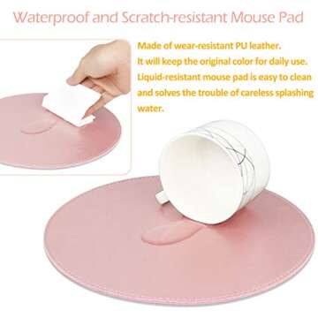 ProElife Premium Mouse Pad Waterproof Round Mousepad Home/Office PU Leather Mice Mat with Smooth Surface for Wired/Wireless Bluetooth Mouse (Rose Gold Color)