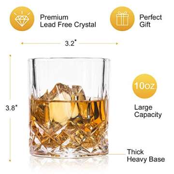 DeeCoo Crystal Old Fashioned Whiskey Glasses (Set of 4), 11 Oz Unique Bourbon Glass, Ultra-Clarity D...