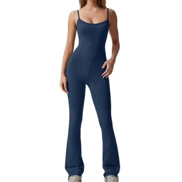 QINSEN Women's Yoga Jumpsuit - Full Length Flare Casual Workout Outfit
