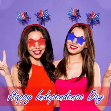 4 PCS Patriotic Party Accessories - Independence Day Headband, Star Sunglasses, Red White Blue Party...