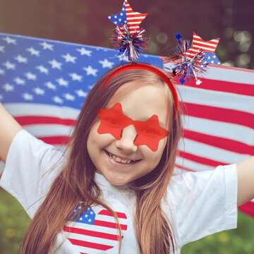 4 PCS Patriotic Party Accessories - Independence Day Headband, Star Sunglasses, Red White Blue Party Favors and Memorial Day Supplies