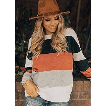 MILLCHIC Women's Striped Color Block Pullover Sweater