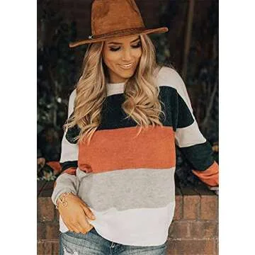 MILLCHIC Women's Striped Color Block Pullover Sweater