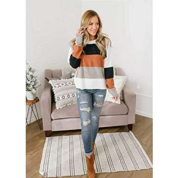 MILLCHIC Women's Striped Color Block Pullover Sweater